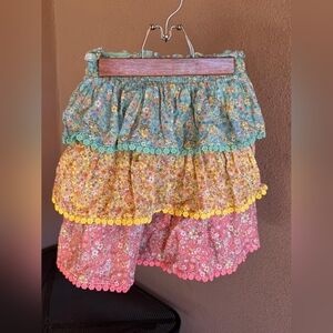 Zimmermann Carnaby Pink, Coral & Yellow Floral Tiered Skirt 100% Cotton